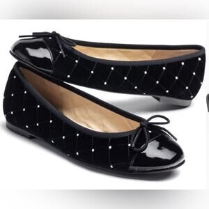 NEW Jon Josef‎ Belle Imitation Pearl Quilted Velvet Ballet Flat 5 Spain NAVY